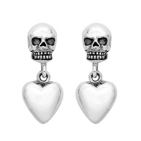 Sterling silver gothic stud skull heart earrings alternative jewellery
