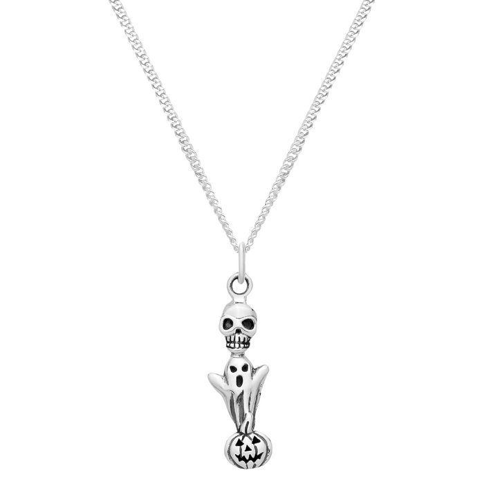 Sterling silver Ghost pumpkin skull Halloween spooky necklace gothic alternative jewellery