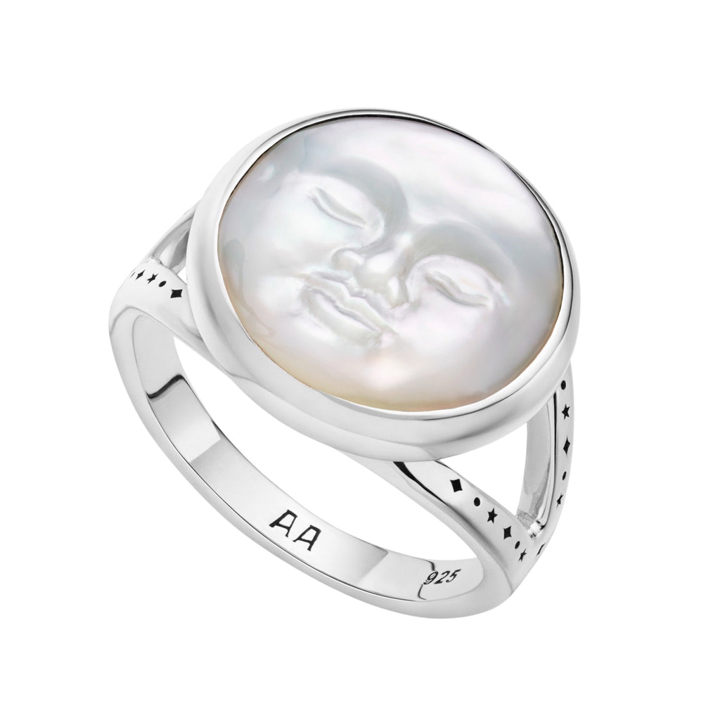 STERLING SILVER MOTHER OF PEARL MOON RING AS ABOVE JEWELLERY