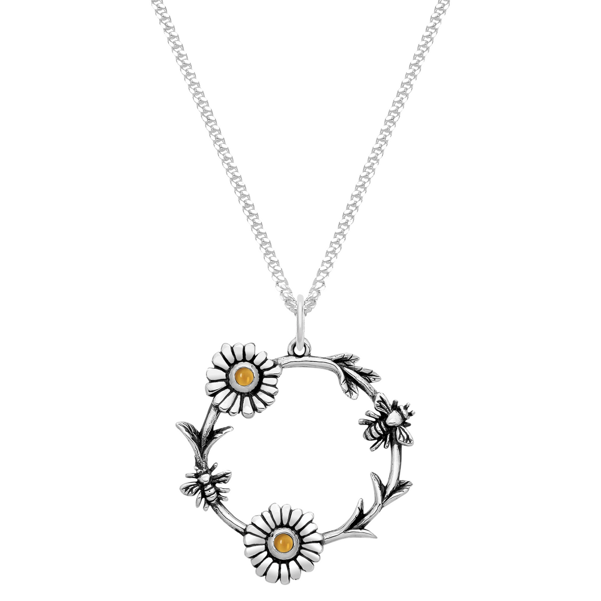 Sterling silver Bee daisy summer nature necklace alternative jewellery