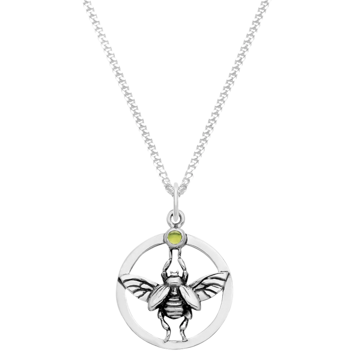 Sterling silver peridot beetle nature bug insect necklace alternative jewellery