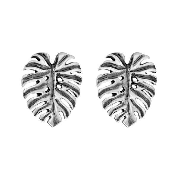 Sterling silver monstera leaf stud earrings nature inspired celestial and bohemian jewellery jewelry