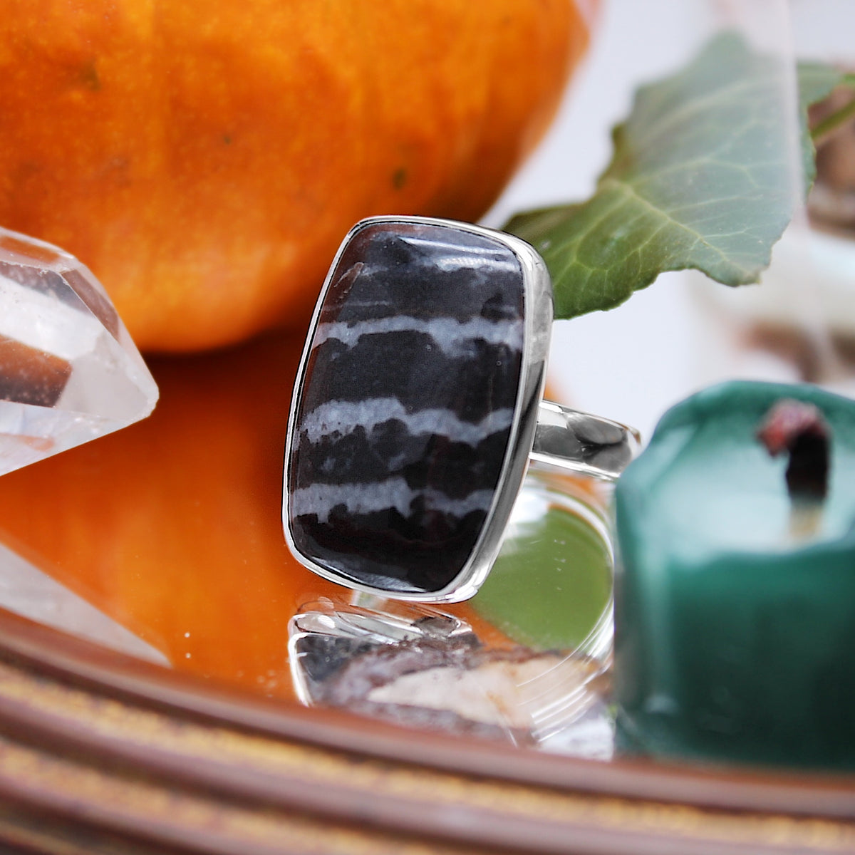 BEETLEJUICE - Sterling Silver & Zebra Jasper Ring - US 8