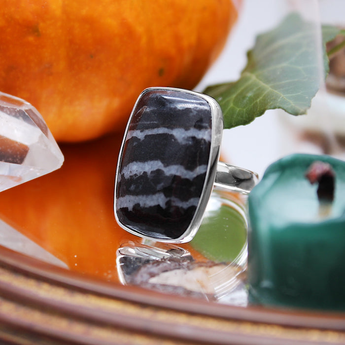 BEETLEJUICE - Sterling Silver & Zebra Jasper Ring - US 8