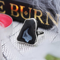 OBLIVION - Sterling Silver & Onyx Druzy Ring - US 7