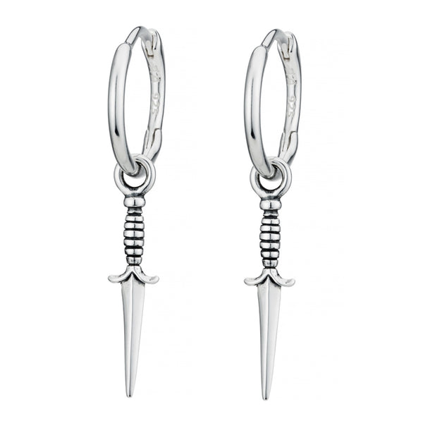 Sterling silver dagger hoop earrings gothic alternative jewellery
