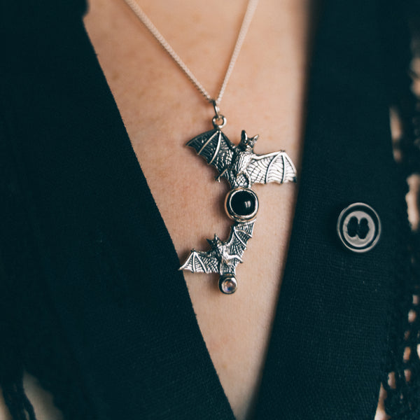 MOONLIT MENACE - Sterling Silver, Moonstone & Onyx Necklace