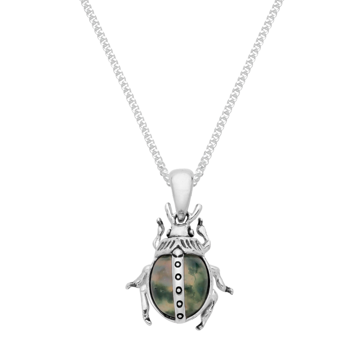 THE BEETLE - Sterling Silver & Moss Agate Necklace