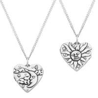 Sterling silver celestial sun moon heart locket bohemian unusual sterling silver and gemstone jewellery