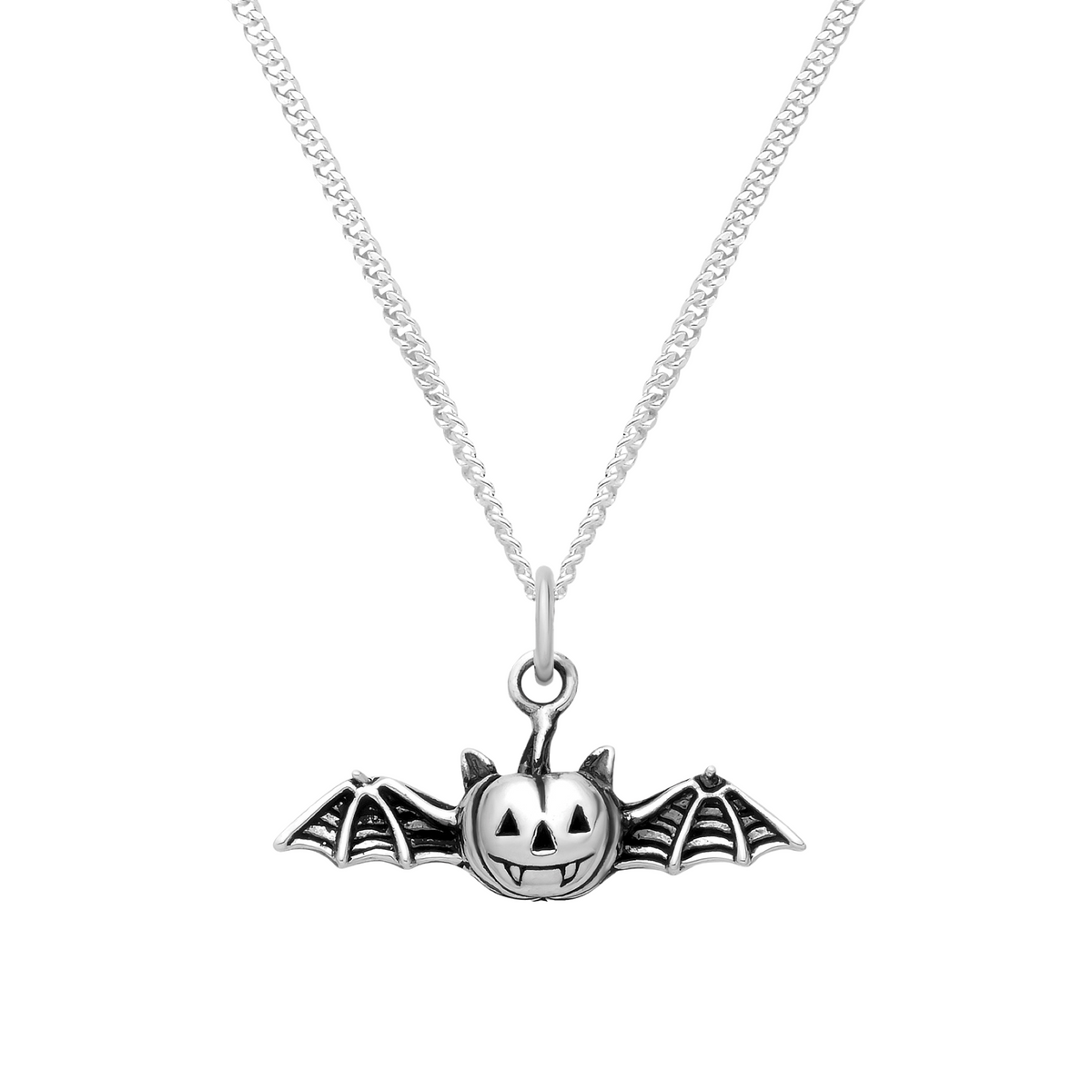 Sterling silver bat Halloween pumpkin spooky gothic necklace jewellery 