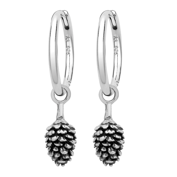 Sterling silver pine fir cone autumn earrings alt nature jewellery