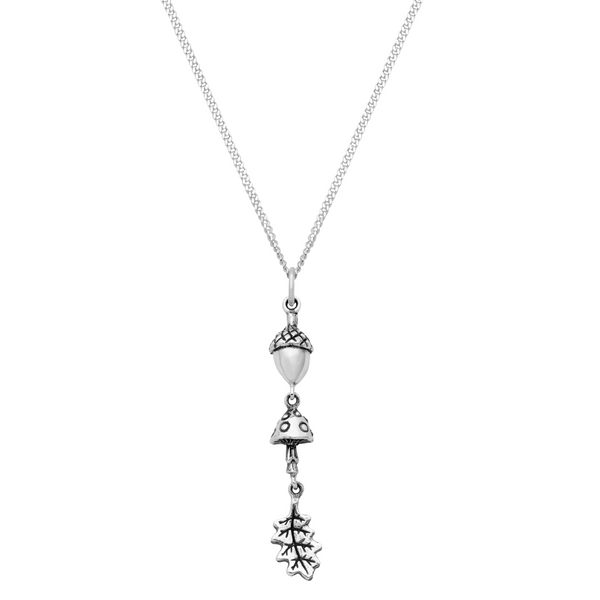 Sterling silver woodland toadstool acorn oak leaf alt nature necklace jewellery