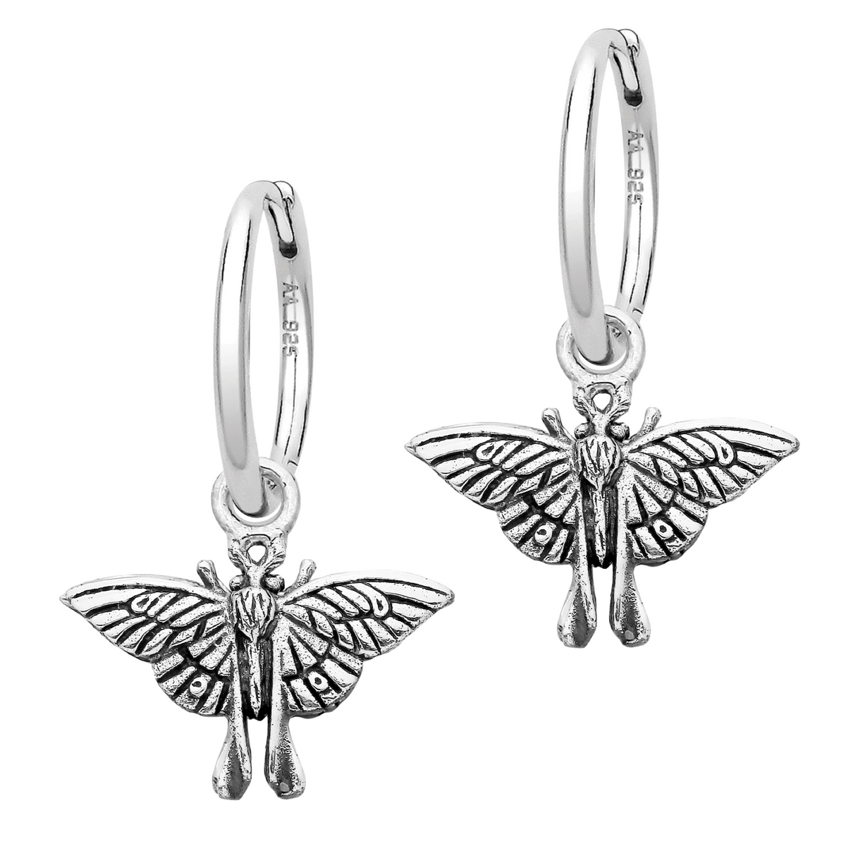 sterling silver moth gothic alt alternative hoop earrings jewellery