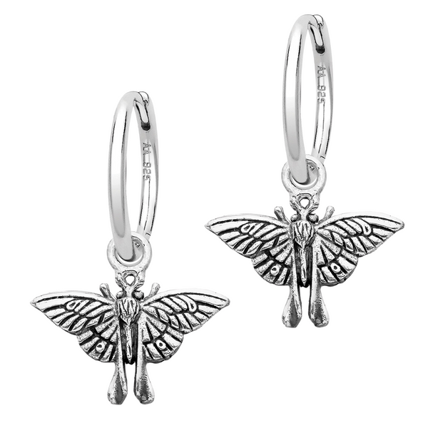 sterling silver moth gothic alt alternative hoop earrings jewellery