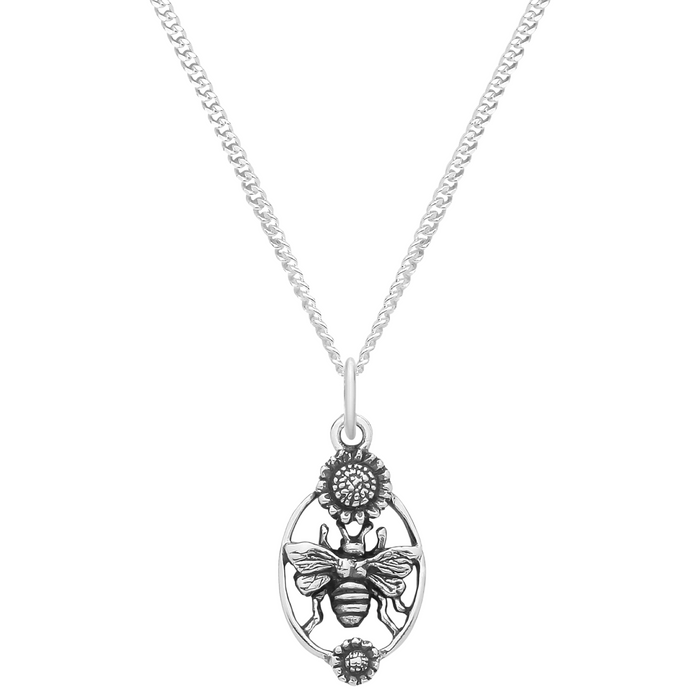 Sterling silver bee daisy sunflower necklace alternative witchy boho jewellery