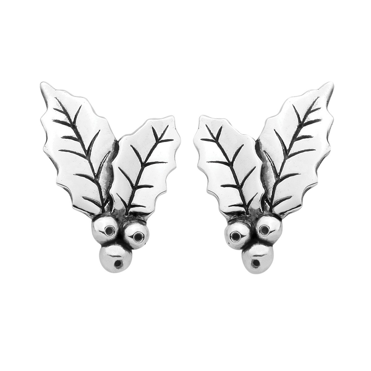 Sterling silver Holly Christmas earrings alternative jewellery