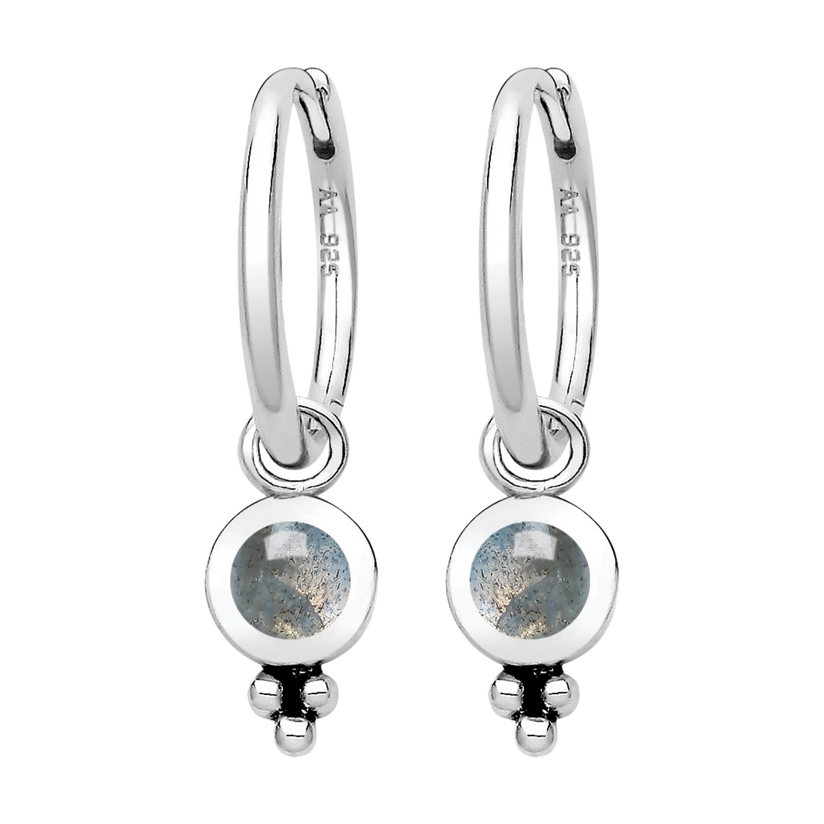 SATELLITE - Labradorite & Sterling Silver Hoops