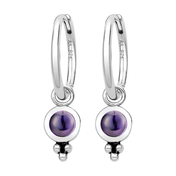 SATELLITE - Amethyst and Sterling Silver Hoops