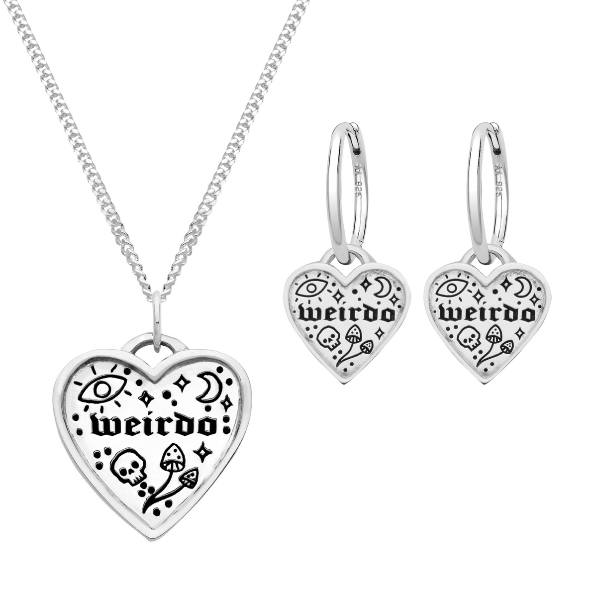 STAY WEIRD - Sterling Silver Necklace & Hoop Gift Set