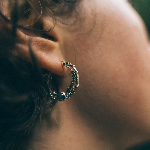 FOLKLORE - Moss Agate & Sterling Silver Hoops