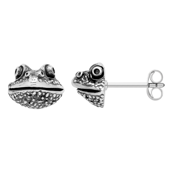 Sterling silver frog toad pond stud earrings