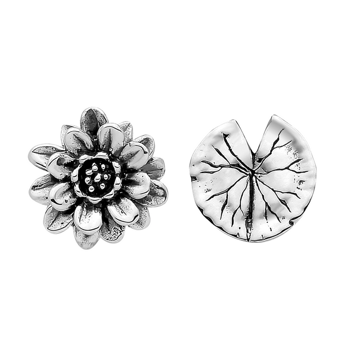 Sterling silver lily pad lily stud earrings 