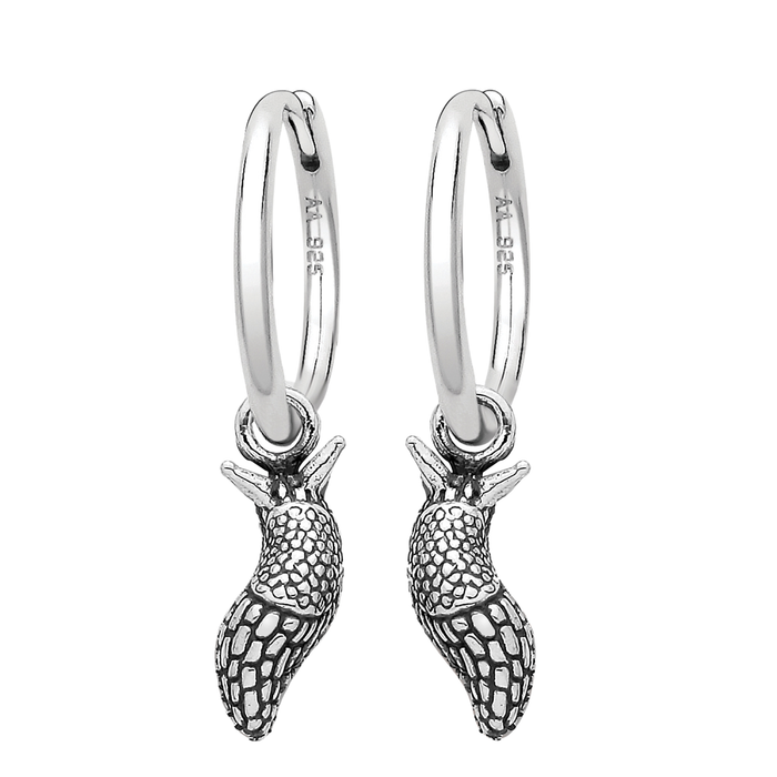 Sterling silver slug garden hoop earrings