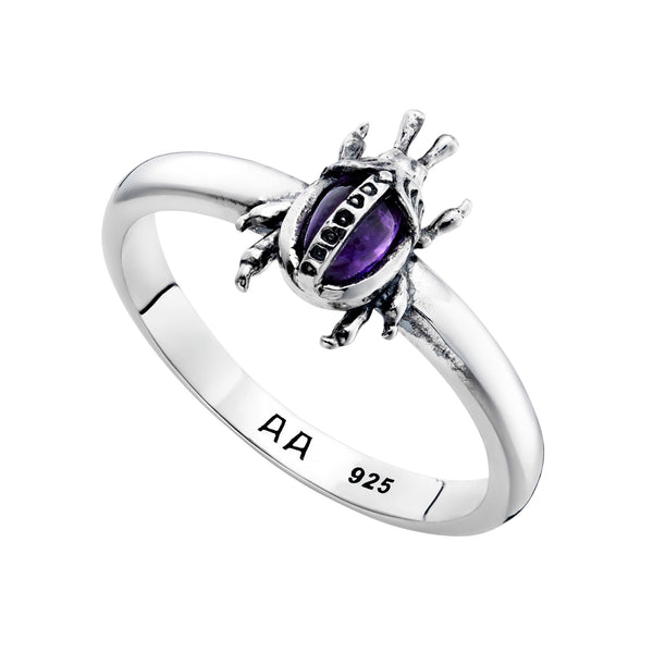 Sterling silver gemstone ring amethyst beetle gothic witchy bohemian alternative jewellery jewelry