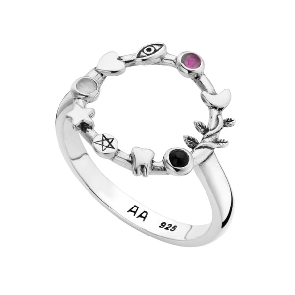 Sterling silver gemstone talisman witchy ring alternative unusual jewellery jewelry
