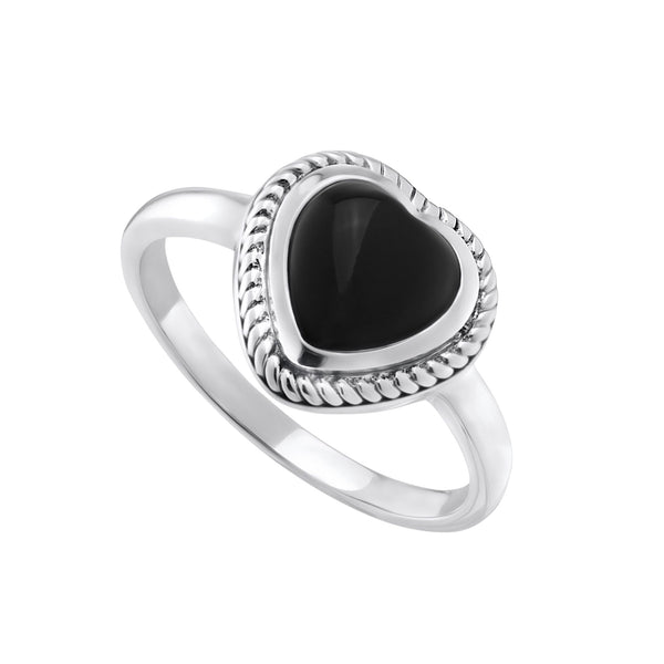 Sterling silver onyx heart ring gothic alternative jewellery