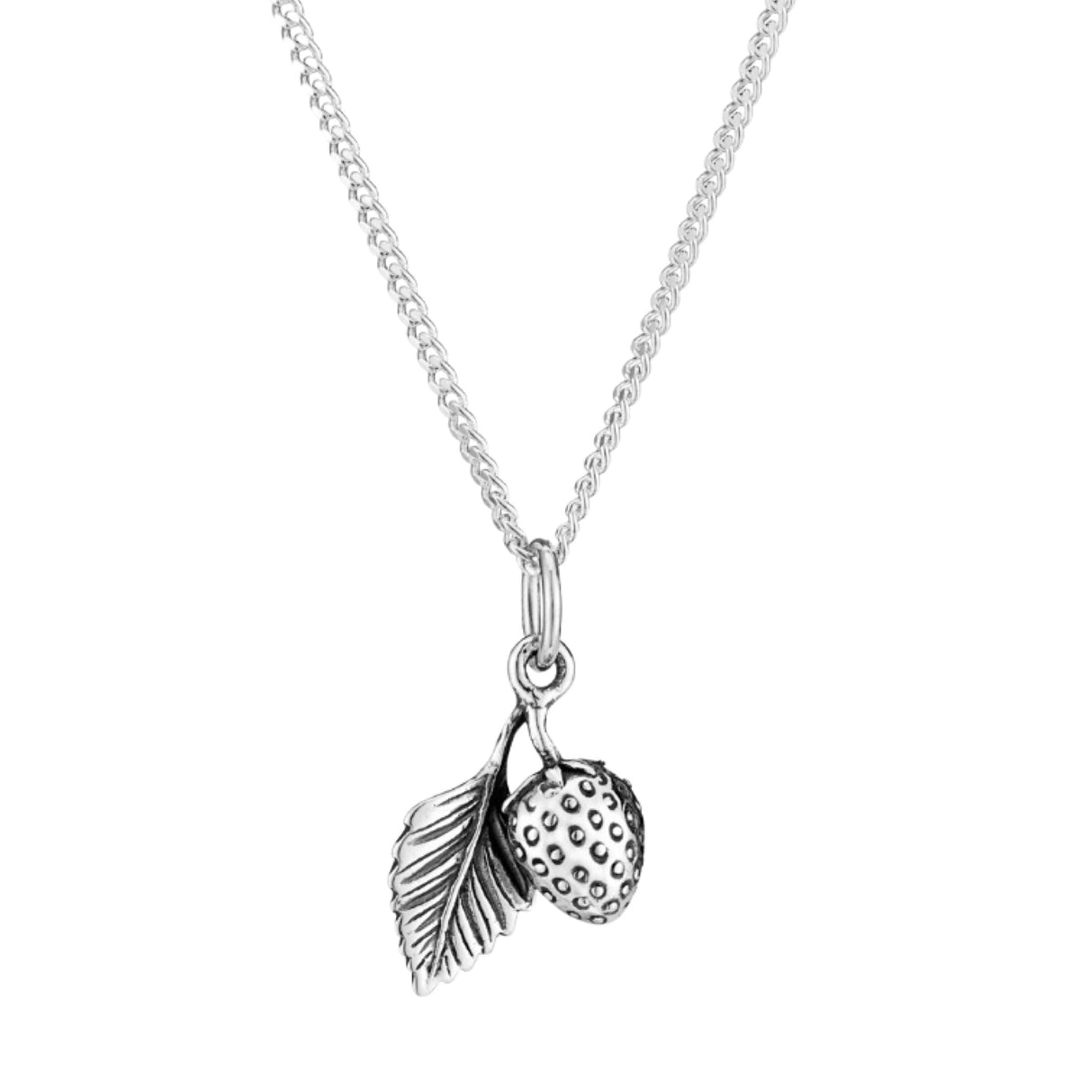 Sterling silver strawberry and leaf necklace boho summer alternative jewellery jewelry