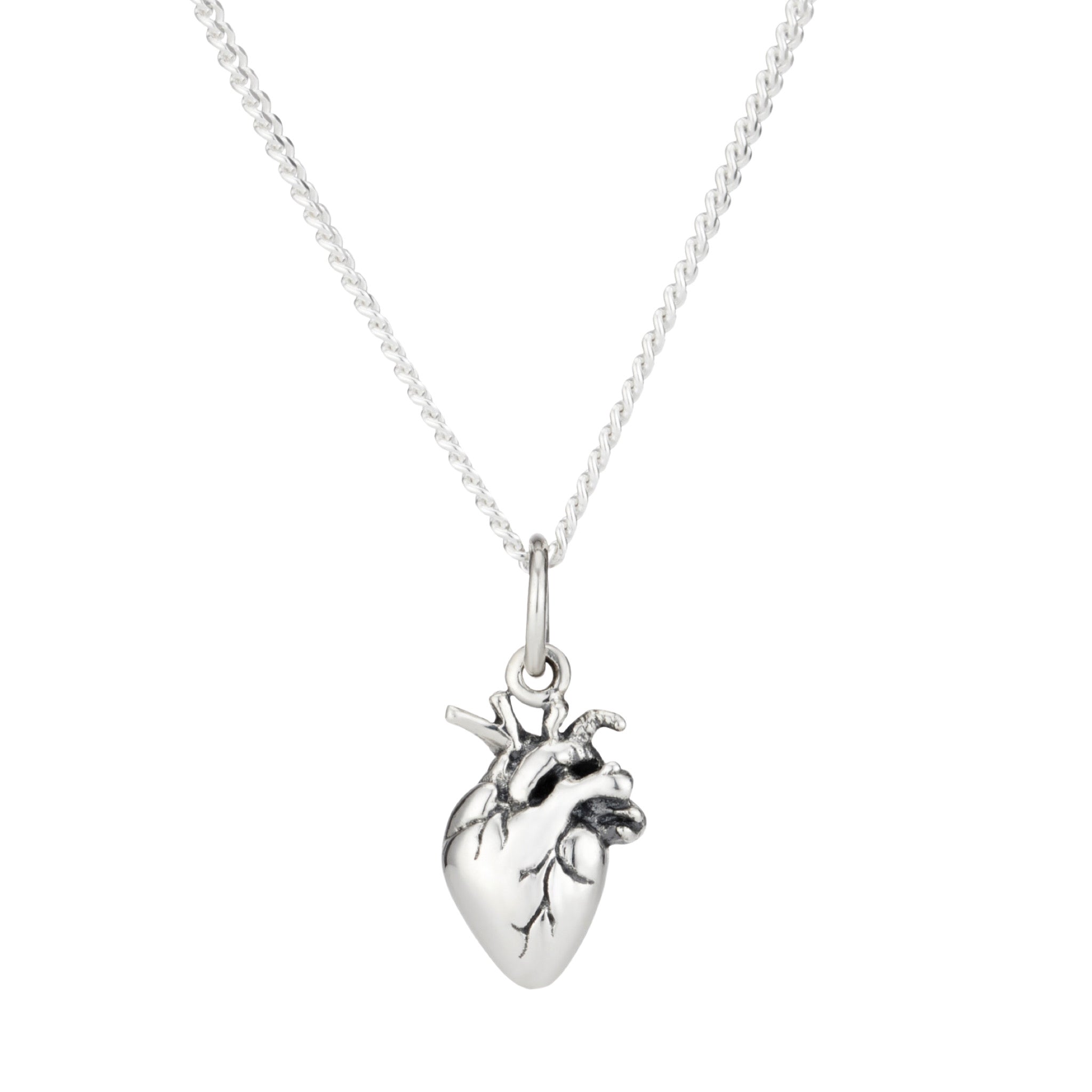 STERLING SILVER ANATOMICAL HEART NECKLACE AS ABOVE JEWELLERY