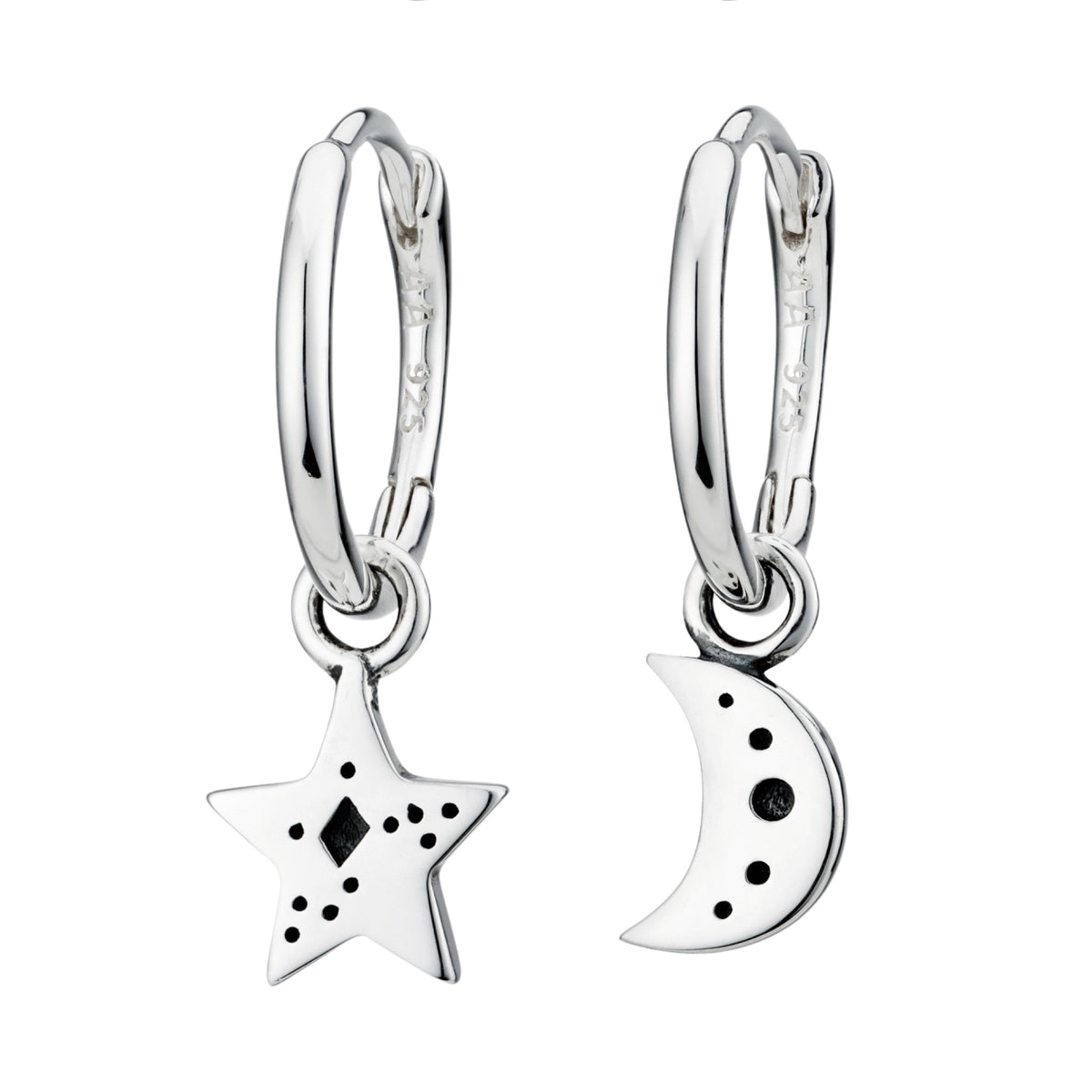 Sterling silver moon and star hoop earrings celestial bohemian jewellery jewelry