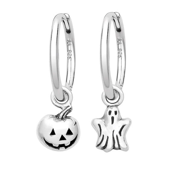 sterling silver ghost and pumpkin halloween hoop earrings alternative witchy spooky jewellery