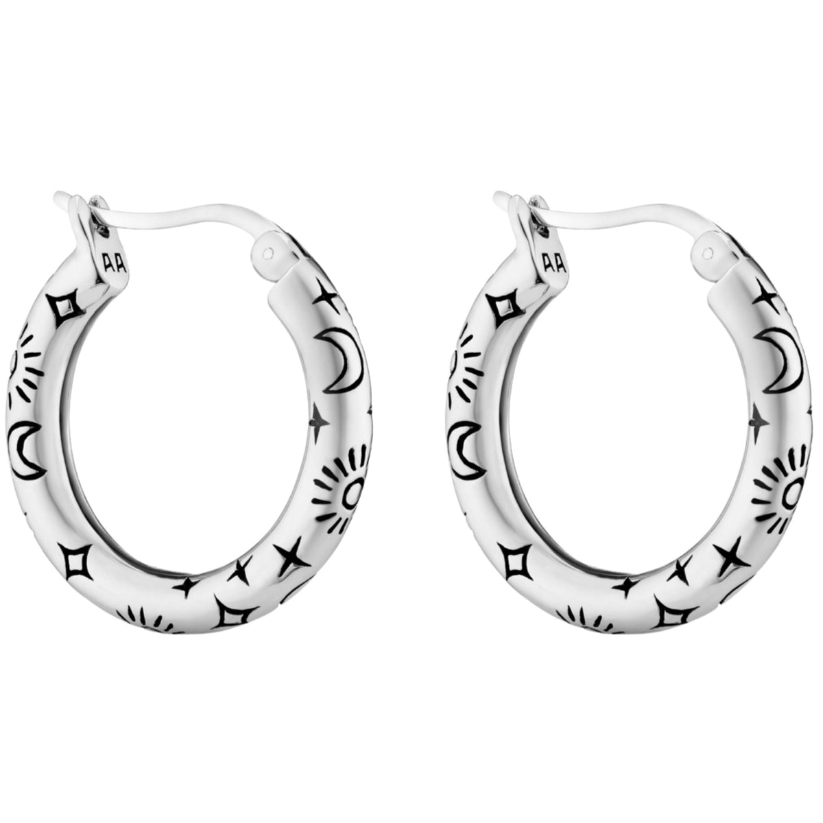 Sterling silver celestial moon star hoop earrings witchy bohemian alternative jewellery