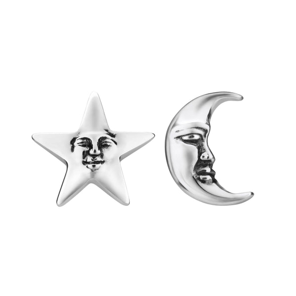 Sterling silver moon and star celestial stud earrings witchy bohemian jewellery