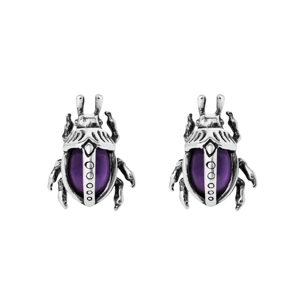 Sterling silver beetle amethyst beetle stud earrings nature bohemian witchy jewellery jewelry