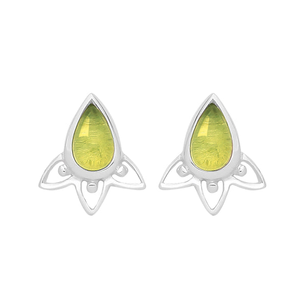 sterling silver and peridot boho stud earrings gothic witchy jewellery