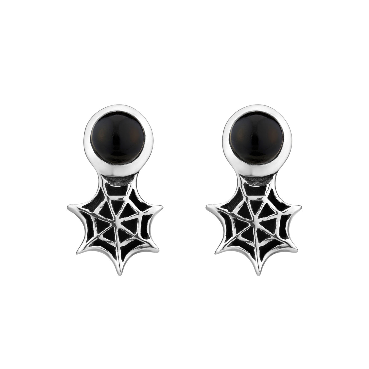 spiderweb onyx stud earrings spooky gothic jewellery
