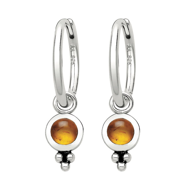 sterling silver amber hoop earrings nature cottage core autumn alternative jewellery