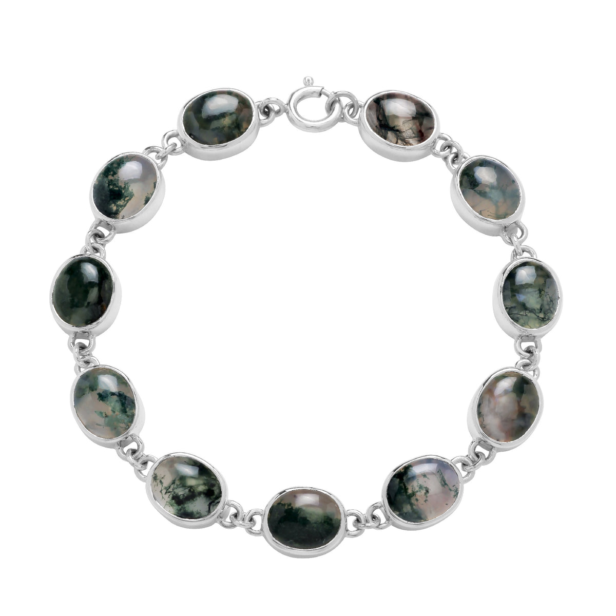 Sterling Silver Moss Agate Nature cottagecore alt alternative jewellery bracelet 