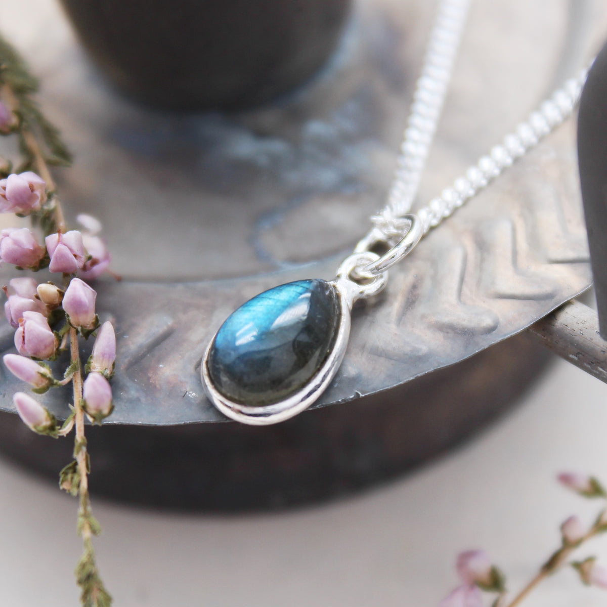 TINY TEARDROP - Sterling Silver & Labradorite Necklace SECONDS