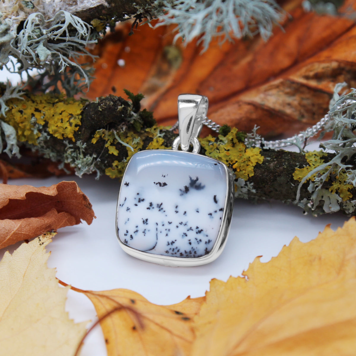 SNOWY SKIES - Sterling Silver & Dendrite Opal Necklace