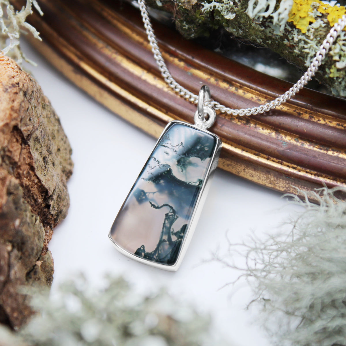 FOREST FOLLY - Sterling Silver & Moss Agate Necklace