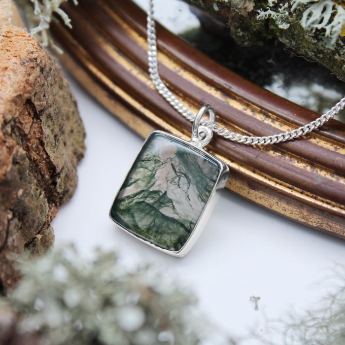 FOREST FOLLY - Sterling Silver & Moss Agate Necklace