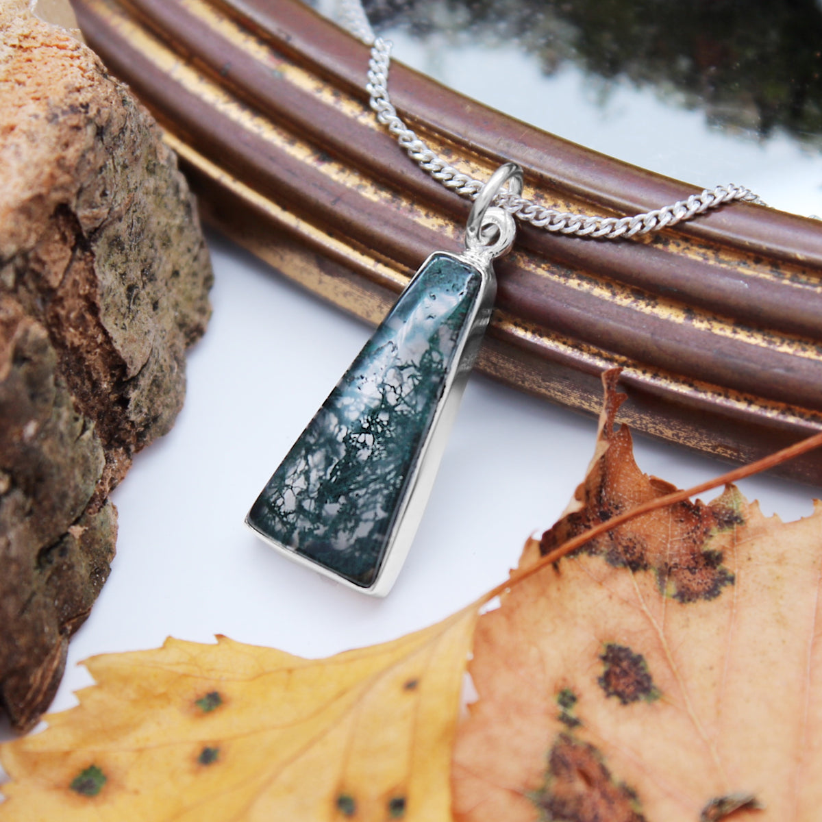 FOREST FOLLY - Sterling Silver & Moss Agate Necklace