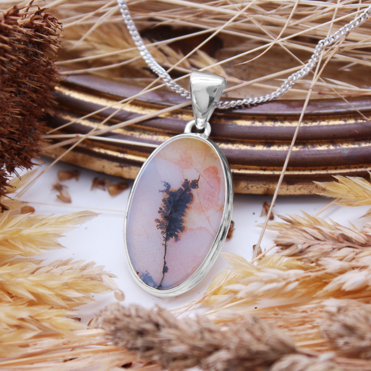 HARVEST - Sterling Silver & Scenic Agate Necklace