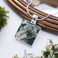 FOREST FOLLY - Sterling Silver & Moss Agate Necklace