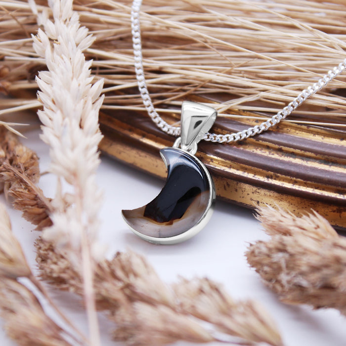 HARVEST MOON - Sterling Silver & Montana Agate Necklace