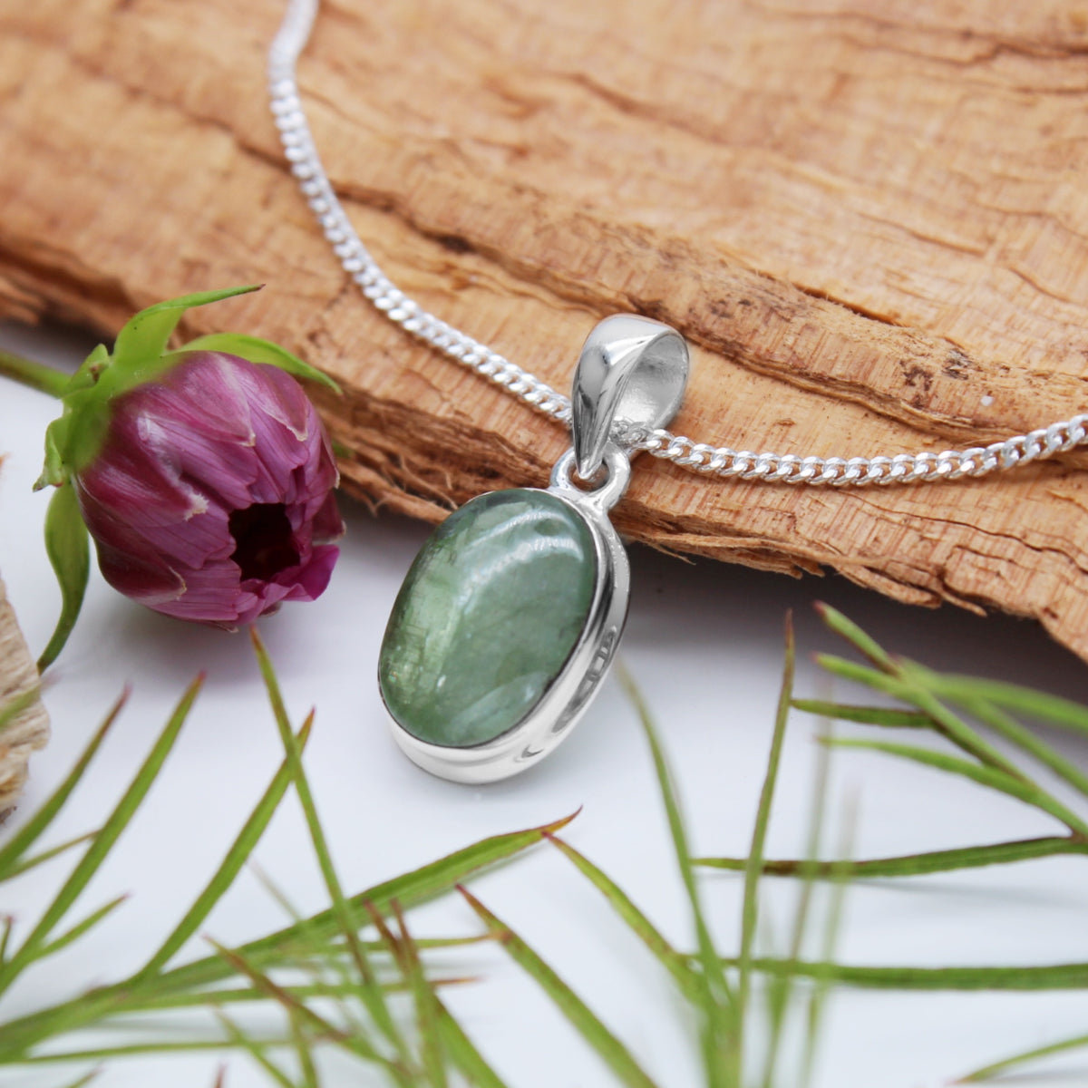 GREEN KYANITE - Sterling Silver Necklace SECONDS